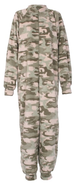 Camouflage pattern fleece onesie and all-in-one